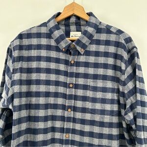 Ben Sherman Flannel Button Down Shirt Men 2XL Navy Blue Plaid Long Sleeve Pocket